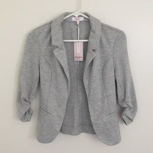 New Gray Knit Blazer with Lace Trim